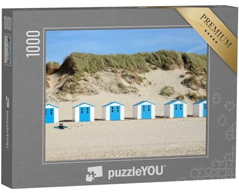 puzzleYOU: Puzzle 1000 Teile „Schmucke weiß-Blaue Strandhäuser in den Dünen von Texel“ – aus der Puzzle-Kollektion Texel