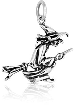 NKlaus 3cm Kettenanhänger Hexe auf Besen Anhänger Schmuck 925 Sterling Silber 4327