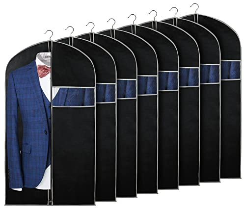 Syeeiex 101,6 cm Anzugtasche Kleidersäcke (8 Stück) Anzughüllen für Herren, Anzugtaschen für Schrankaufbewahrung mit transparentem Fenster für Herren, Anzüge, Mäntel, Schwarz & Grau