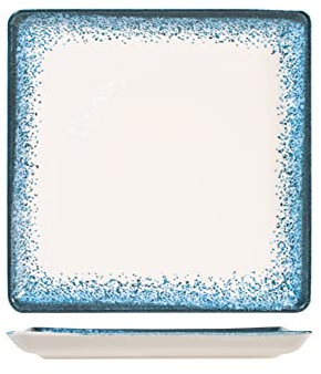 H&H Jupiter Piatto Quadro in Porcellana, 25cm, Design Moderno, Sfumature Blu