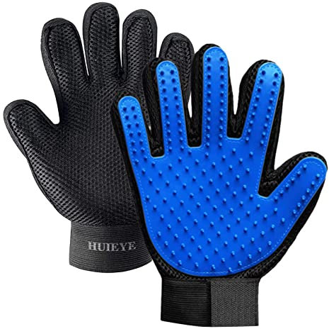 HUIEYE Gant De Toilettage pour Animal Nettoyage pour Animaux De Compagnie Gants De Massage Conception De Cinq Doigts pour Toilettage De Votre Chien Chat Outil Efficace pour Enlever Les Poils(Bleu)