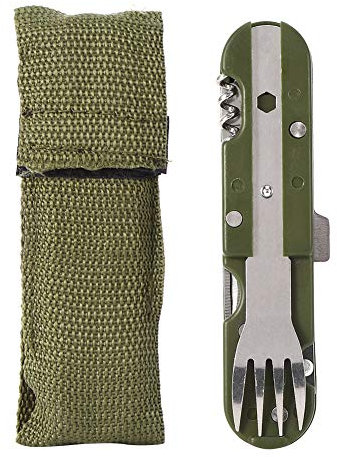 Couverts pliants Switchblade Ustensiles 5 en 1 Ensemble de vaisselle Multi-usages Fourchette Couteau Cuillère Ouvre-bouteille Ensemble de pique-nique Camping en plein air Ensembles de couverts de piqu