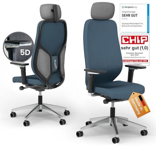 Ergotopia MasterBack Executive ergonomischer Bürostuhl [TESTSIEGER] – Schreibtischstuhl ergonomisch mit 3D-Neigungsmechanik & 5D-Armlehnen – Perfekt als Drehstuhl für Büro & Home Office