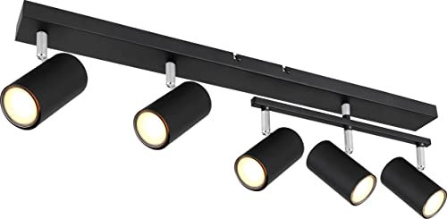 bmf-versand® Deckenstrahler 5 Flammig Schwenkbar Schwarz - Deckenleuchte mit 5 Spots - Deckenlampe Wohnzimmer Modern - Strahler Küche Fassung GU10
