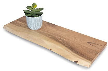 SAM Wandregal Amanda, Akazienholz massiv, naturfarben & lackiert, Holzregal/Steckboard mit Baumkante, 60x20 cm Regal