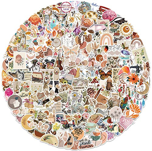 Omxyinma Stickers Pack of 200 Vintage Vinyl Graffiti Decals, Waterproof Scrapbook Stickers for Mobile Laptop, Water Bottle, Skateboards, Refrigerator, Cups, Suitcase, Books, Guitar, Boys and Girls