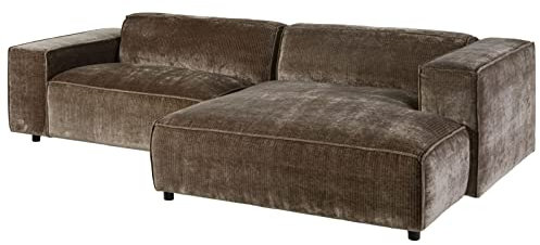 Massivmoebel24.de | Valencia Cord Ecksofa aus Polyester | in Taupe - 100% Polyester | 279x164x69 cm - Ottomane rechts | Retro Stil | Couch Polstercouch L-Form