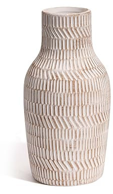 TERESA'S COLLECTIONS Retro Style Unique Vase for Flowers - Decorative Beige Ceramic Gift for Women - Home, Kitchen, Living Room & Bedroom Decor, 18 cm