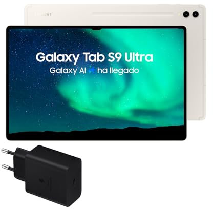 Samsung Galaxy Tab S9 Ultra, 256 GB, WiFi + Cargador 45W - Tablet Android con IA, Ranura MicroSD, S Pen Incluido, Beige (Versión Española)