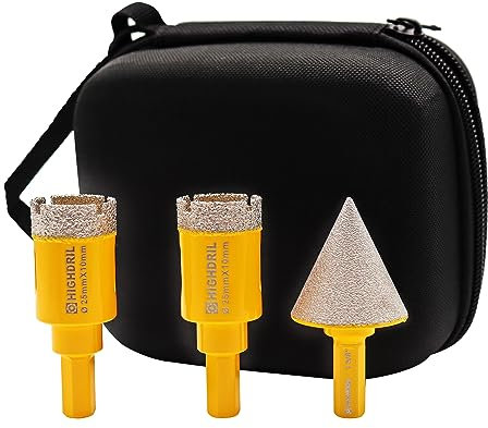 HIGHDRIL Kit de sierra perforadora de diamante – (broca de 25 mm x 2 + broca biselada de 35 mm) juego de brocas de núcleo de diamante para porcelana, cerámica, granito, mármol, materiales duros