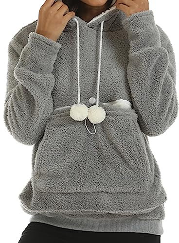 KBOPLEMQ Damen Pullover Kapuzenpullover mit Katzen Hund Tasche Hundetasche Katze Sweatshirt Pulli Hoodie Kapuze Katzenpulli Beutel Langarm Herbst Winter große größen Sweatshirt Fleece Pulli Hoodie