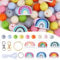 SUNNYCLUE 118Pcs Silicone Focal Beads Rainbow Shaped Colorful Silicone Beads Keychain Making Kit 15mm Round Beads Bulk Rubber Bead Key Chain Split Rings Lobster Clasps for Beading Keychains Supplies