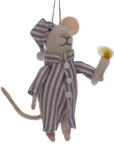 Pommerntraum ® | Dekorationsfigur Sammlerfigur Filzmaus im Pyjama mit Kerze Weihnachtsdekoration Weihnachtsmaus Dekoration Maus Mäuserich (Willi)