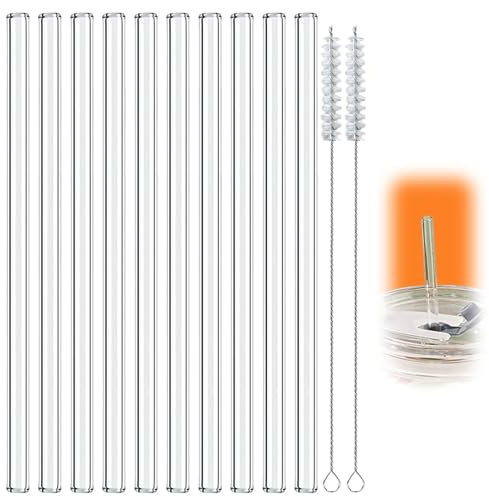 Leogony 10PCS Long Cup Straw Replacement Compatible with Stanley 40oz Adventure Water Bottle, Reusable Clear Straws with 2 Straw Brushes