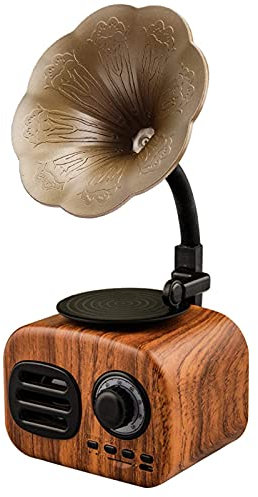 Plattenspieler, Vintage-Grammophon, Ornamente, kreative Lautsprecher, Plattenspieler mit Kupferhorn, Bluetooth-Lautsprecher und Subwoofer (braun, Einheitsgröße) (Gold, Einheitsgröße)