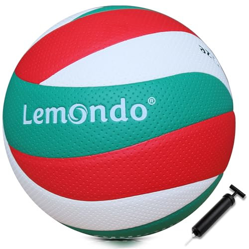 lemondo Volleyball Wasserfest Beachvolleyball mit Pumpe Rot-Grün-Weiss Langlebiger PU Volleyball Outdoor Indoor Strand Garten(mit Pumpe)