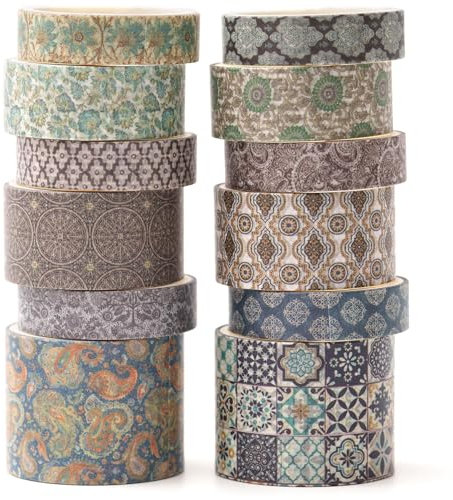 KAVI' S 12 Rollen Washi Tape Set Klebeband Papier Dekorativ Masking Tape Klebeband Bunt für Scrapbooking Handwerk Handwerk (Amber Tranquility)