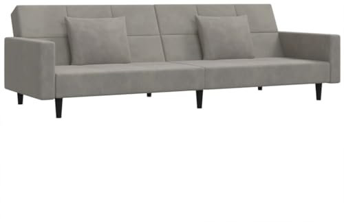 vidaXL Schlafsofa 2-Sitzer, Schlafcouch mit 2 Kissen, Gästebett mit Holzrahmen, Sofabett Tagesbett Couch Sofa Ausziehbar, Hellgrau Samt