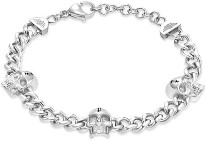 Police Vertex Herren-Armband aus Edelstahl mit Totenkopf-Motiv, Einheitsgröße, Edelstahl, Kein Edelstein