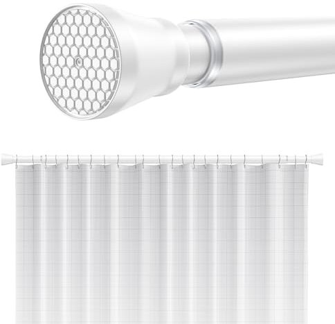 Shower Curtain Pole Extendable Spring Curtain Pole 113-197cm White Tension Rod no Drill Shower Pole Extendable Net Curtain Rod Abjustable for Window or Shower