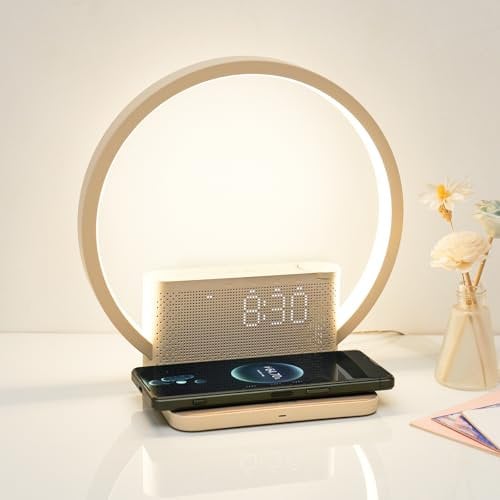 blonbar Tischlampen, Touch Dimmbar mit 3 Helligkeitsstufen,Nachttischlampe mit 10W Wireless Charger, Beruhigender Klang, Lichtwecker, Wake Up Light, Einschlafhilfe Babys & Erwachsene für Schlafzimmer