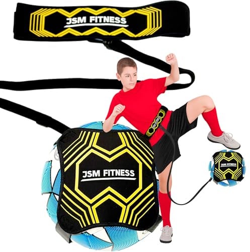 JSM FITNESS Fussball Trainer 360 Grad - Fussballtrainer Kinder Fußball Trainer - Fußballtrainer für Kick mit Schnur - Fußball Trainingsset für Kinder mit Kick Trainingshilfe Geschenk Junge