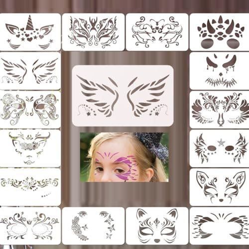 KARLOR 16 plantillas reutilizables para pintura facial, plantillas de pintura corporal, plantillas de pintura acrílica para niños