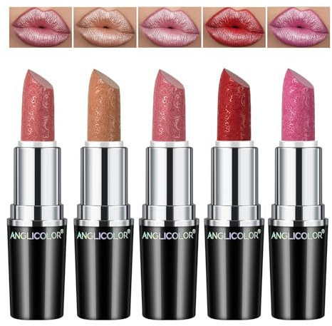 Anglicolor Metallic Glitter Lipstick,Pink Lipstick Highly Pigmented,Glitter lipstick Long-Lasting Moisturising,Velvety smooth application,Creamy sculpted design lipstick (#B, 20g)