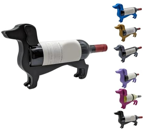 Dachshund Tabletop Wine Rack Display Stand - Dog Shaped Wine Bottle Holder & Organizer, Black