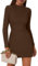 Zeagoo Knitted Bodycon Sweater Dress for Women - Elegant Long Sleeve Turtle Neck Jumper Midi-Dress for Autumn Winter - Brown XL