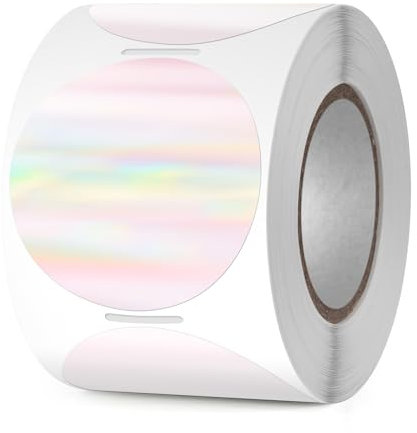 YIKIADA Holographic Thermoetiketten Runde Vinyl 50 mm Regenbogen Rolle Selbstklebend Punktaufkleber Wasserdicht Glitter Aufkleber für Logo Barcode QR Code Office Home 300 Stück