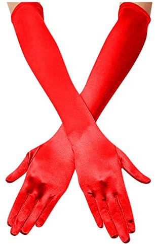 White Cotton Gloves Women Garden Gloves Heavy Duty Bridal Satin Dance Women's Length Finger Gloves Gloves Long 1920s Opera Gloves Netball Gloves Women For Nails Long Gloves Black (Red, One Size)