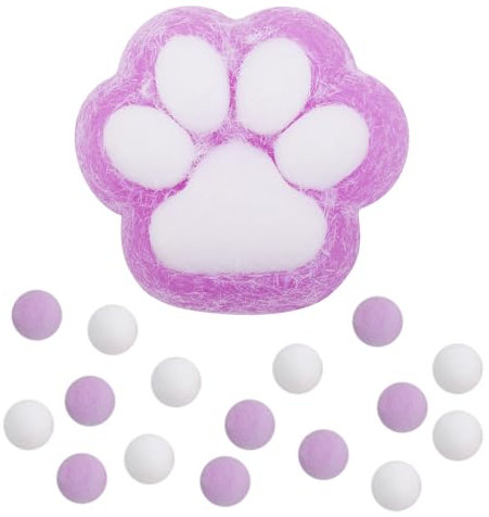 PEUTIER Taba Squishy, Kunststoff Squeeze Spielzeug mit 10 Flauschigen Minibällen Kawaii Kätzchenpfote Squishy Entspannend Tiere-Zappelspielzeug für Jugendliche Erwachsene (Lila)