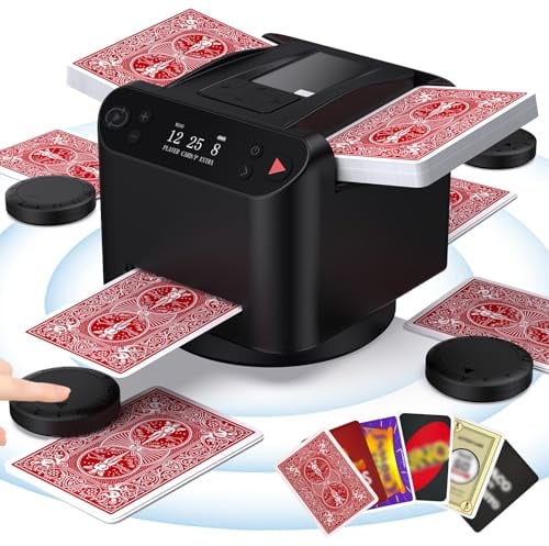 Automatic Card Shuffler and Dealer with 4 Wireless Remote Cards Shuffler | 2-12 Players Card Dealer, Rechargeable Deal 2 Decks Cards Shuffler for UNO, Poker, Texas Hold'em, Monopoly Deal, Blackjack