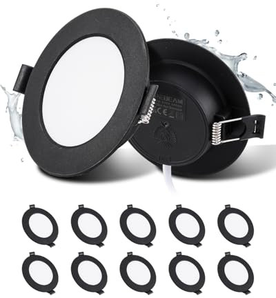 Grebeam LED Spots Schwarz, 5W Deckenspots Schwarz 450LM,Rund Ø75-90mm LED Einbaustrahler 230V, Einbautiefe 25mm, Spots Deckenleuchte 3000K Warmweiß für Badezimmer Schlafzimmer, 10er set
