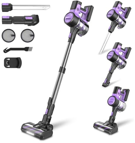 Aspirateur Balai sans Fil, Aspirateur sans Fil Puissant 45Kpa, 50Min Autonomie, Batterie Amovible, Brosse Anti-Emmêlement, Aspirateur Balai sans Sac Léger pour Poils d'animaux Tapis Sol Dur