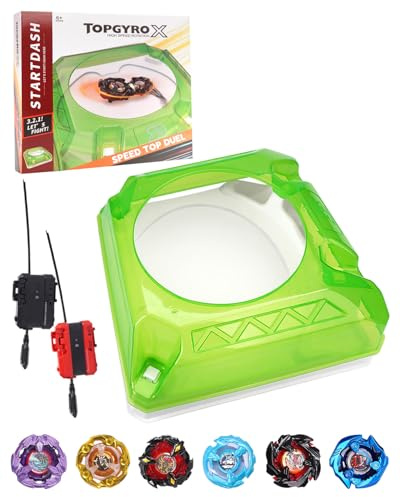 DEZAWRTY X Stadium Arena Set - 6 Kampfkreisel, 2 Launchers und 1 Xtreme Arena mit X-Celeration Rail, Battle Kampfarena für Kinder ab 6 Jahren, Kampfspielzeug für Jungen,Weiß