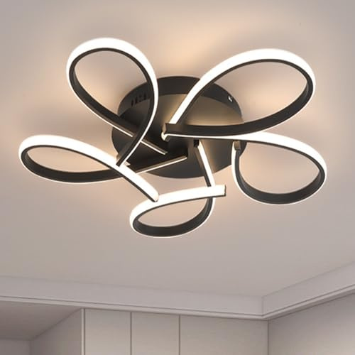 DDYY Smart Deckenleuchte LED Dimmbar Deckenlampe mit Fernbedienung Farbwechsel Moderne Großer Schlafzimmer Wohnzimmerlampe Deckenbeleuchtung Kronleuchter Lampe (Schwarz, 55cm)
