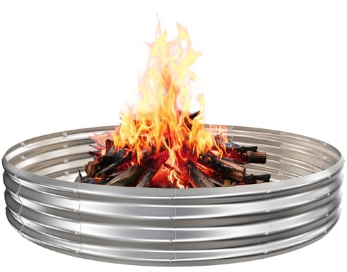 Lager-Feuerstelle, 1,8 m Durchmesser, große, runde Feuerschale aus verzinktem Stahl, robuste Stahl-Feuerstelle, silberfarben, für Hinterhof, Camping, Lagerfeuer (1,8 x 1,8 x 3,5 m)