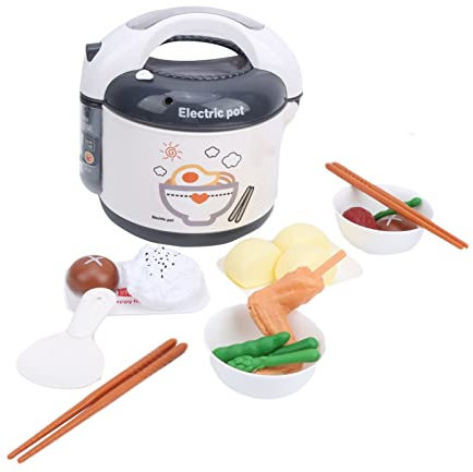 Akozon Akozon Kids Rice Cooker Toy Set - Simulation Cooking Appliances with Voice & Spray Features - Plastic Kitchen Playset for Children Ages 3+ Includes Rice, Steamed Buns, Bowls, (Grey)
