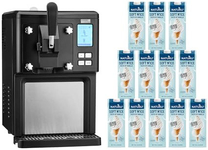 Cooks Professional Luxury Soft Serve Ice Cream Maker | 1.5L | Self-Cooling Compressor | Auto Cleaning | Digital Display | Perfect for Whippy Sundaes & Desserts | Includes 12 x 1L Dairy-Free Vegan Mix