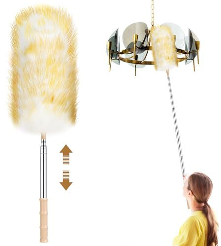 Staubwedel Lang Ausziehbar, Ausziehbarer Griff Staubwischer, Staubwedel Teleskop StaubwedelWaschbar Spinnenwebenentferner für Hohe Decken, Spinnwebenbesen für Zuhause, Auto, Büroreinigung(130 cm)