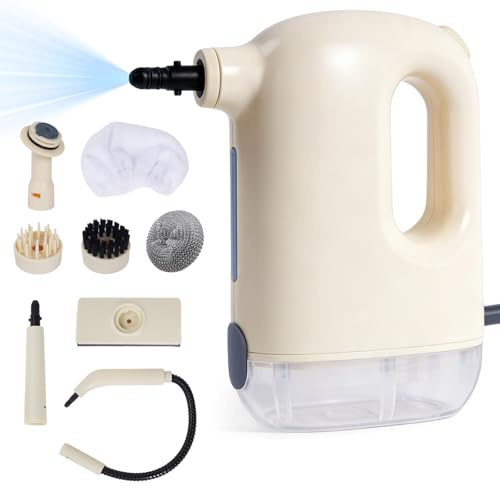 Hoapin Dampfreiniger Tragbarer Dampfreiniger Handgerät 1200W 300ML Wassertank 3 Bar Dampfdruck mit 5 Arten von Bürstenköpfen für Möbel, Teppiche, Badezimmer