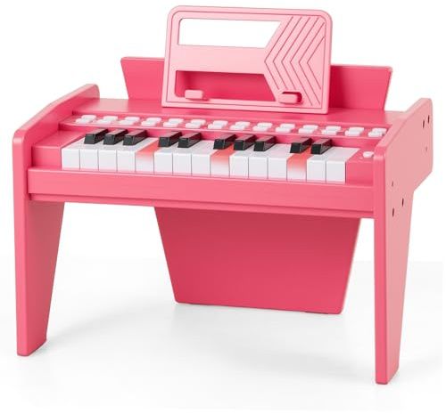 COSTWAY 25 Tasten Keyboard Kinder, Kinderklavier Holz mit Notenständer & Lehrmodus, Kinderpiano mit Einstellbarer Geschwindigkeit & Lautstärke, Mini E-Piano für Kinder ab 3 Jahren (Rosa)