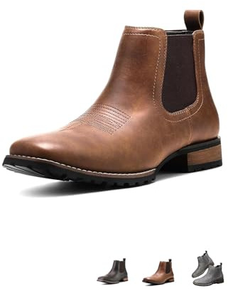 MASHANGGOU Chelsea Botas de vaquero para hombre, botas elásticas para el tobillo para vestir casual, botines de Chelsea Occidental para hombre