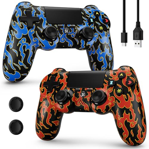 Kujian Wireless Controller for PS4, 2 Pack Controllers for PS4 with Double Vibration/6-Axis Sensor/Touch Pad/Headphone Jack, Ergonomic Non-Slip Grip Compatible with PS 4/Slim/Pro (Red & Blue)