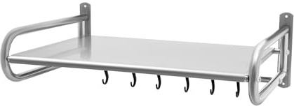 CUMELLIIR Microwave Shelf Wall Mounted Heavy Duty, Microwave Wall Shelf Stand With 6 Hooks, Pan Rack Wall Mounted For Home And Restaurant, 30kg Max. Loading Capacity