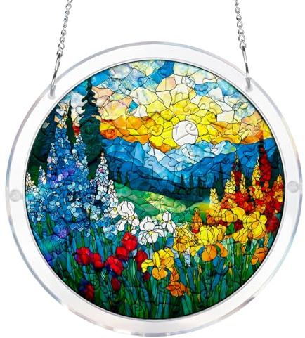 Acrylic Jigsaw Puzzle Suncatcher, Pastoral Landscape Sun Catchers for Windows, Unique DIY Garden Ornament Outdoor, Colorful Hanging Decoration for Garden, Fence and Home
