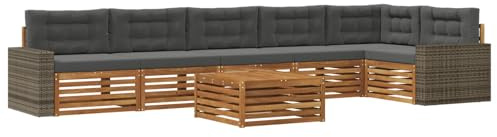vidaXL Outdoor-Sofagarnitur 7 pcs Natur und Anthrazit 79 x 79 x 37 cm, Lounge-Sofa für die Terrasse, modernes, wetterfestes Gartenmöbel-Set für Bequeme Sitzgelegenheiten