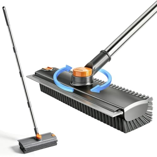 Floor Scrubbing Brush Heavy-Duty with Handle - Shienus 3 In 1 Carpet Scrubbing Brush of 360° Rotation Head, Adjustable Angled Bristle Floor Brushs Scrubber, Bathroom Brushes for Cleaning
